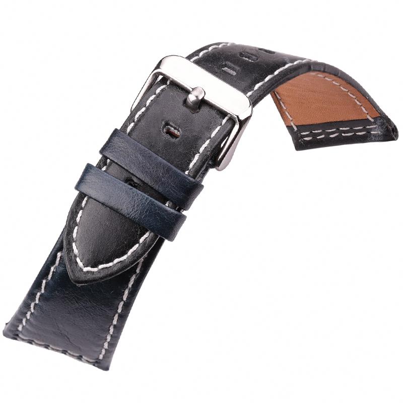 Watchband Watchbands 22mm 24mm Black Blue Brown Orange Cowhide Watch Band Strap Silver Steel Watch Buckle Genuine Leather Bracelet