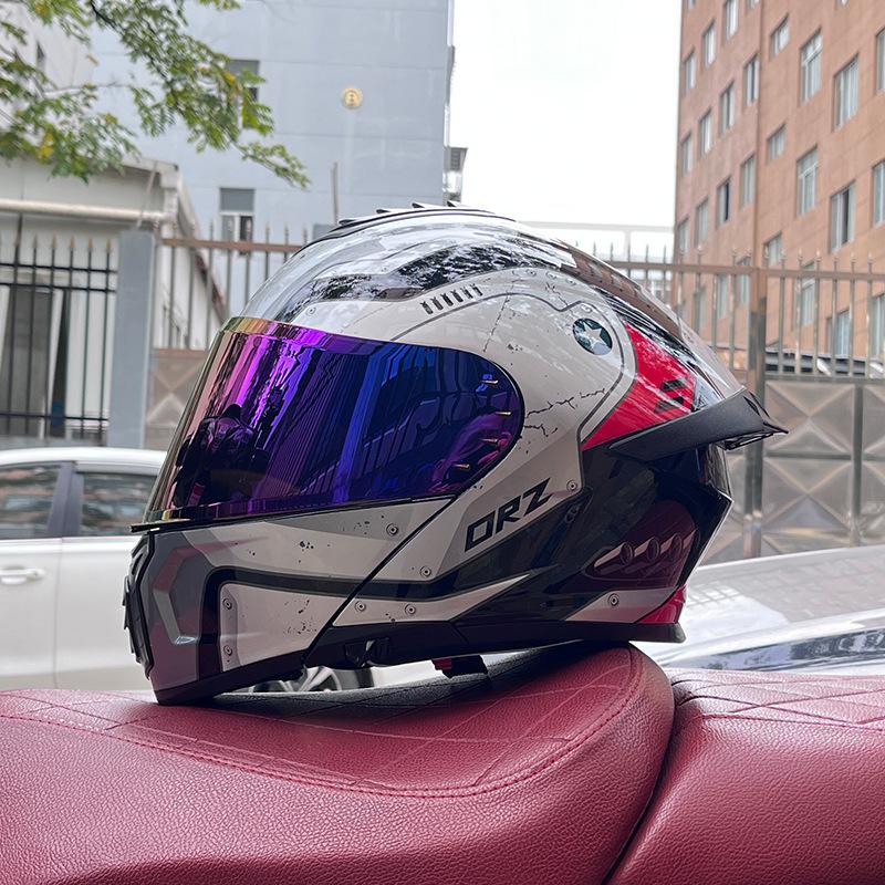 Electric vehicle helmet men's and women's face-opening helmet summer double mirror tail semi-full cover type personalized four-season Bluetooth couple