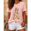 Fashion Women Retro Creative Giraffe Pattern Print T Shirt Funny Casual O-neck Short Sleeves T-shirt Summer Female Tee Shirt