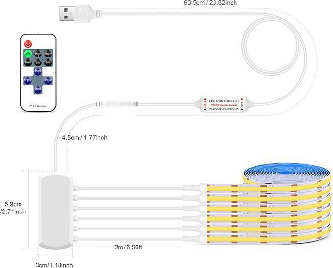 5V COB LED Strip Light Set with Touch Sensor Switch for Wardrobe or Display Cabinet