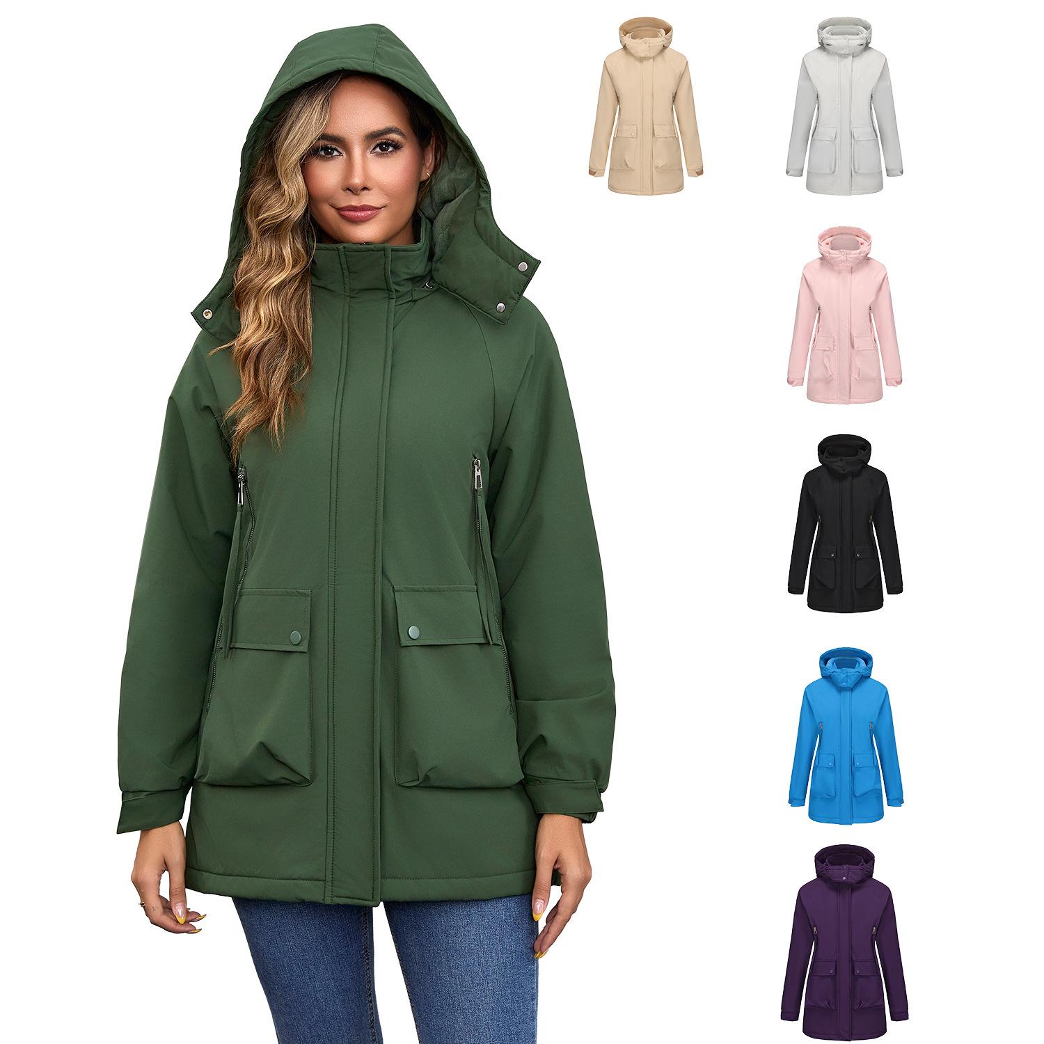 

Hooded fashion trend women s thickened warm mountaineering windproof waterproof fluffy lightweight comfortable long-sleeved cotton down jacket XXXL абрикосовий