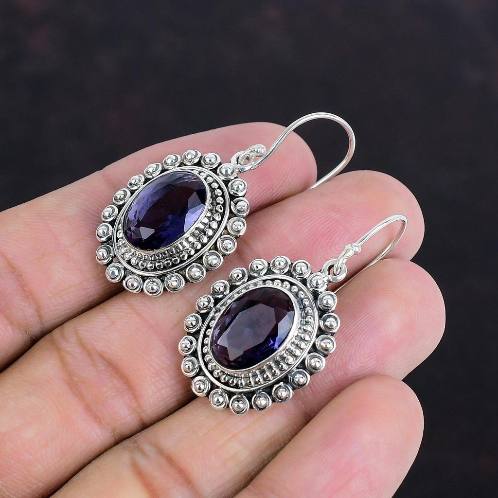 Facettierter Afrikanischer Amethyst Ohrring 925 Sterlingsilber Ohrringe Edelstein Schmuck Handgefertigter Ohrring Vintage Ohrring Geschenke für Sie Silberschmuck