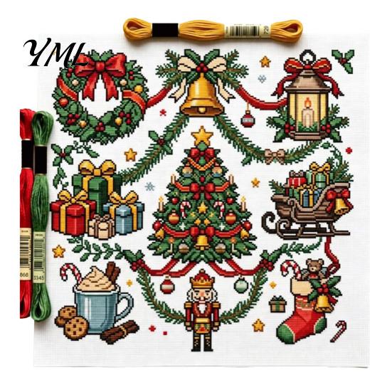 DIY Christmas Ornaments Making Cross Stitch Kit, Winter Holiday Embroidery Xmas Handcraft Kits Tree Craft Kit for Adults, Home Decor Creative