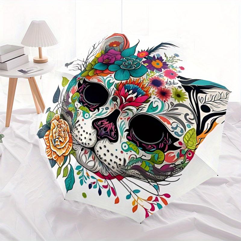 

1pc Day of the Dead Cat Pattern Umbrella, Fashionable, Personalized, High-Value Folding Umbrella, a Must-Have for Summer, 8-Rib Durable Iron Frame, Tr