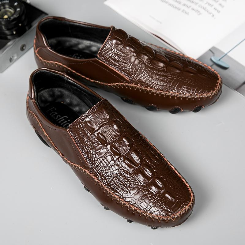 Summer New Crocodile Pattern Man Loafers High Quality Genuine Leather Driving Shoes Men's Non-Slip Sneakers Casual Walking Shoes