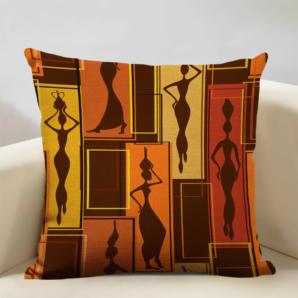 African Oil Painting Cushion Cover Dancing Girl Art Painting Sofa Decorative Pillowcase Home Living Room Pillow Cover 45x45cm