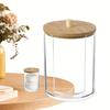 1pcs Cotton Round Pad Dispenser With Bamboo Lid, Small Clear Acrylic Containers For Cotton Swab/ball, Transparent Jars For Bathroom Vanity