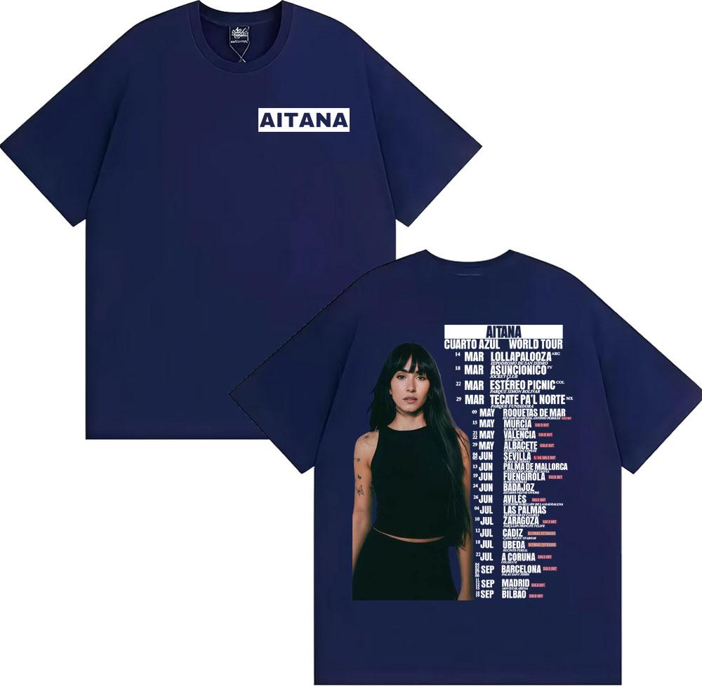 Aitana Cuarto Azul Wdrld Tour 2026 T-Shirts Herren Damen Hip Hop Hipster High Street T-Shirt Lässig 100% Baumwolle Kurzarm T-Shirt