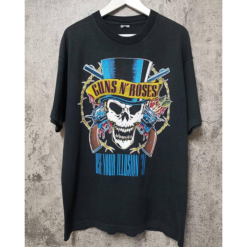 

American Street Tide Brand Oldschool Guns and Roses Band High Street Rock Oversize Short Sleeve T-shirt Men and Women Streetwear 4XL