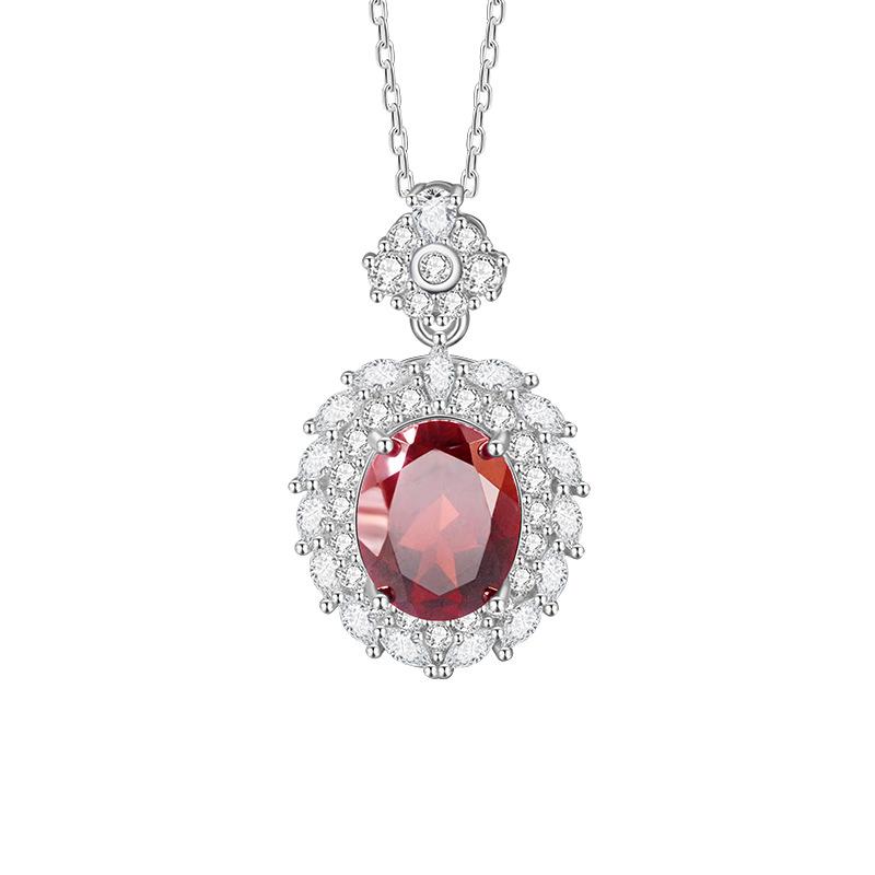 S925 Silver Necklace with Natural Gemstone/Garnet Pendant, Luxury Crystal Jewelry for Women