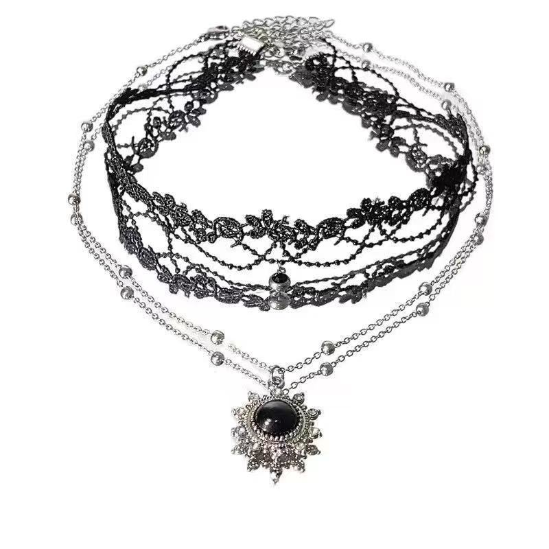

Dark retro temperament premium collarbone chain black pendant choker lace fringe necklace women s accessories