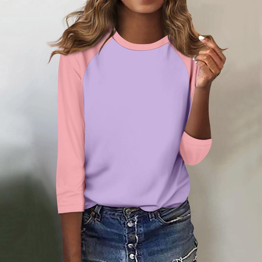 Shirt für Damen, modisch, lässig, Raglan-Ärmel, Rundhalsausschnitt, 3/4-Ärmel, lockeres bedrucktes T-Shirt, Damenoberteil