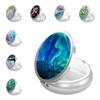 Metal Pill Capsule Box Circular Storage Container Medicine Cases for Travel Floral Print with Mirror Drug Dispenser