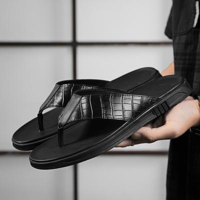 New Casual Leather Slippers Men Luxury Mens Flip Flops Anti-skid Beach Shoes Man Classic Cool Flip-flops Handmade Outdoor Flats