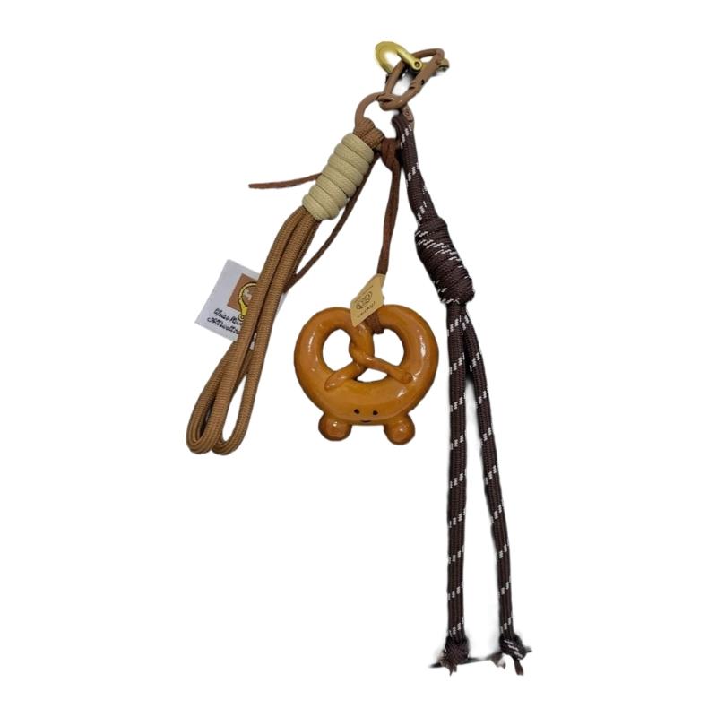Bagel Pretzel Chocolate Bag Charm Pendant Keyring Braided Rope Keychain Charm for Backpack Purse Handbag Decorations