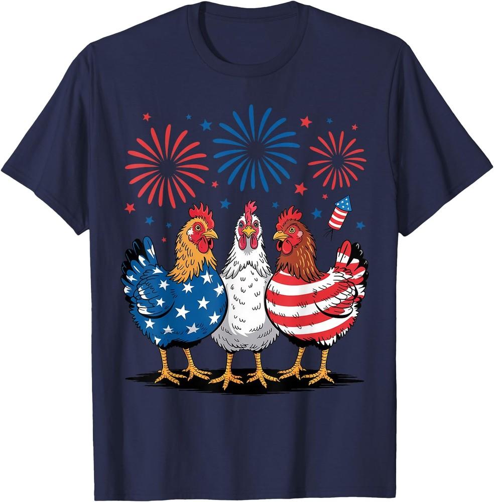 Funny Patriotic Chickens USA Flag 4th of July Chicken Lover T-Shirt