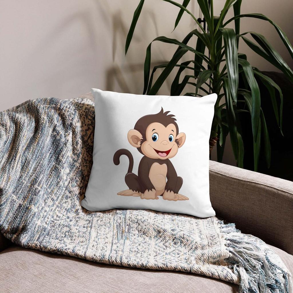 Cute Cartoon Monkey Pillow Cover, Funny Animal Print Cushion Case, Kids Room Decor Throw Pillowcase, Soft Home Textile