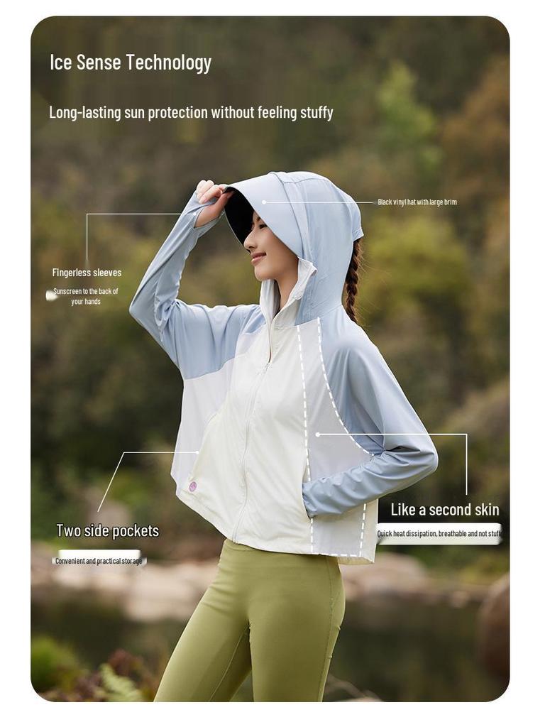 Damen Eisseide UV-Schutz Kapuzenumhang - Schwarze Krempe, Sonnenschutz, Sommer-Outdoorbekleidung