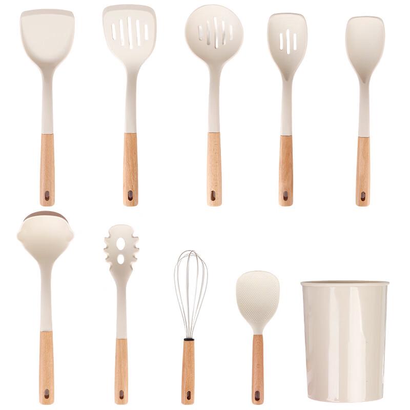 Ru Han 10-Piece Wooden Handle Silicone Kitchen Utensil Set
