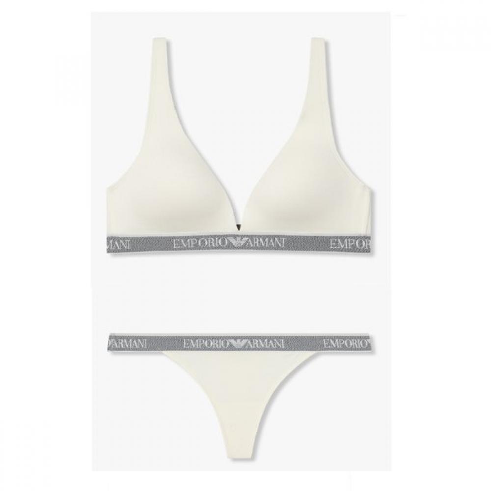 Emporio Armani Женский мягкий бралетт-бюстгальтер с повторяющимся логотипом и стрингами 0825381513 S/XS