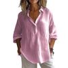 Lightweight Breathable Casual Blouse Loose Fit Women Shirt Lapel V Neck 3 4 Sleeve Pullover Tops Solid Color Daily Wear