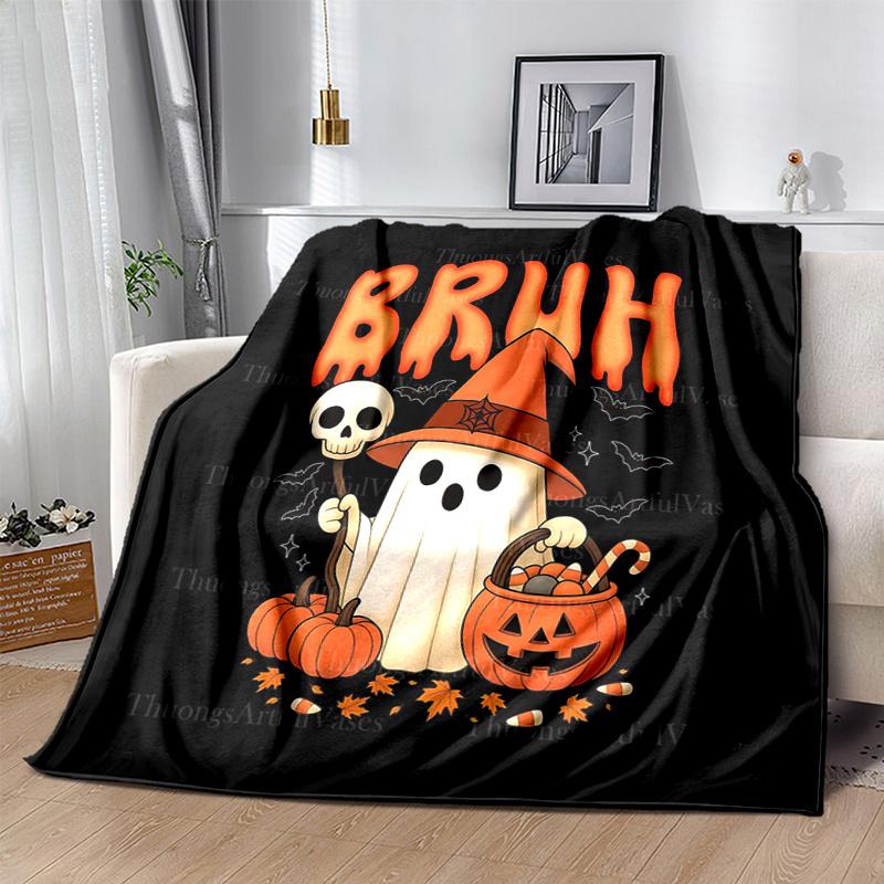 1pc Cute Bruh Ghost Boo Pumpkin Blanket  Soft Throw for Home Decor, Gift Idea,Living Room, Travel, Camping 75X95CM