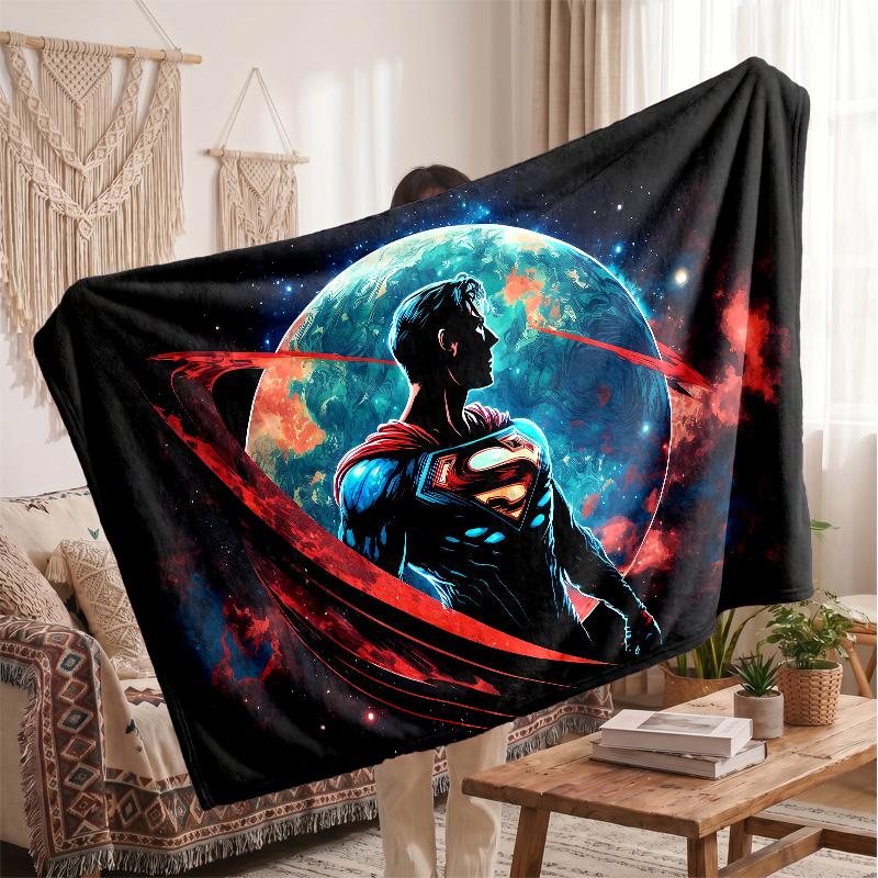 Superman Printed Flannel Blanket, Skin Friendly Warm Throw for Indoor Couch Bed Daily Use