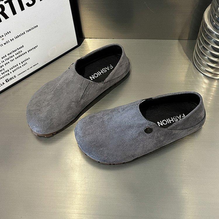 

Soft leather version~ retro style Lefu Doudou shoes women s 2025 spring new big head flat bottom two wear casual lazy shoes 40 темно-серого