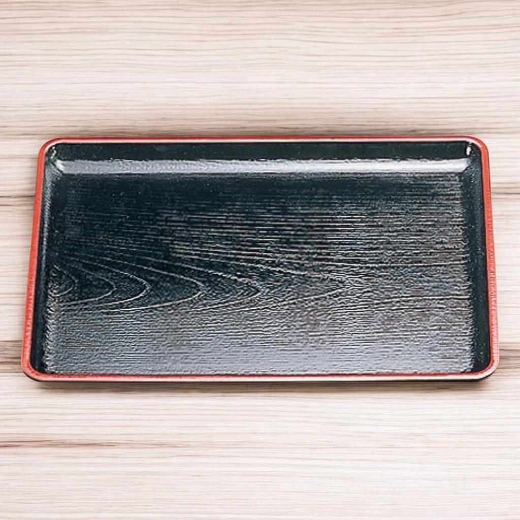 Keyaki Kaiseki Tray Black with Lacquerware Made In Japan J-kitchens (48cm), Red, (ABS Resin),