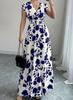 Rose Print V-neck Short-sleeved Slim Dress - Elegant Summer Women's Clothing 2026
