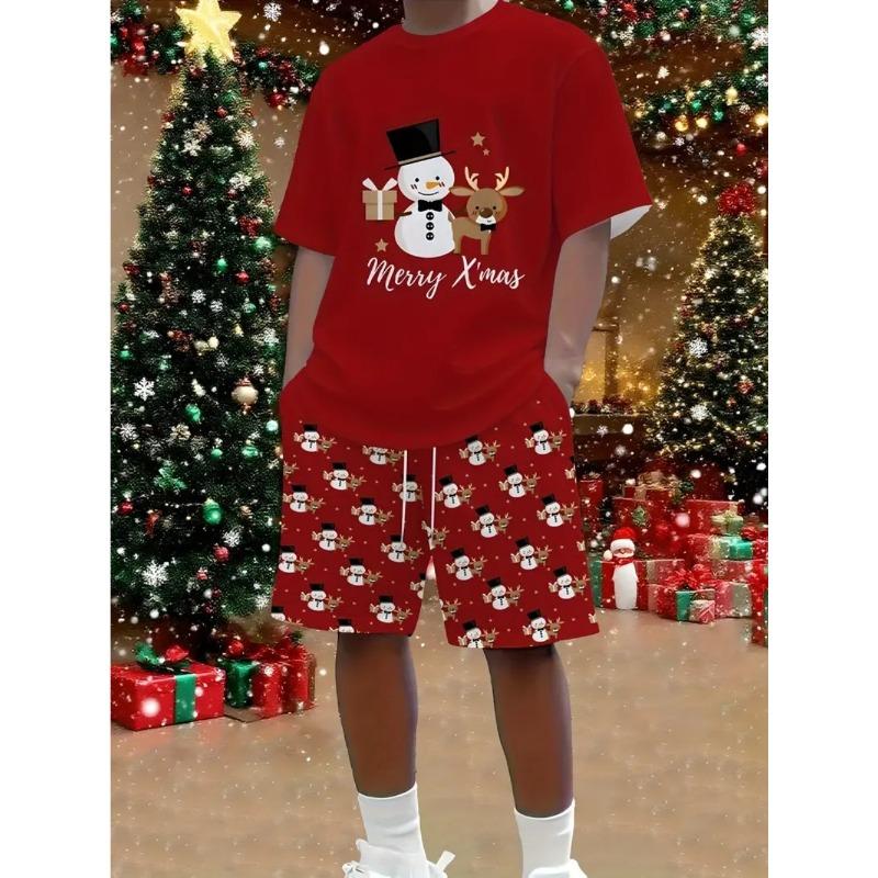 

Летний рождественский тематический принт, модная свободная мужская удобная спортивная одежда из двух частей с короткими рукавами M