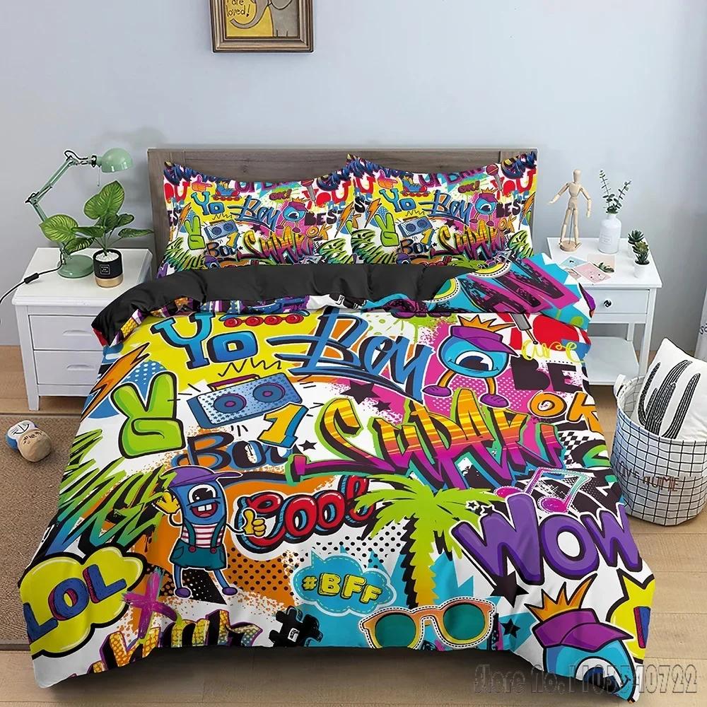 Cartoon Graffiti Quilt Gifts Duvet Cover Set HD Comforter Cover for Kids Bedding Sets Bedclothes Bedroom Decor