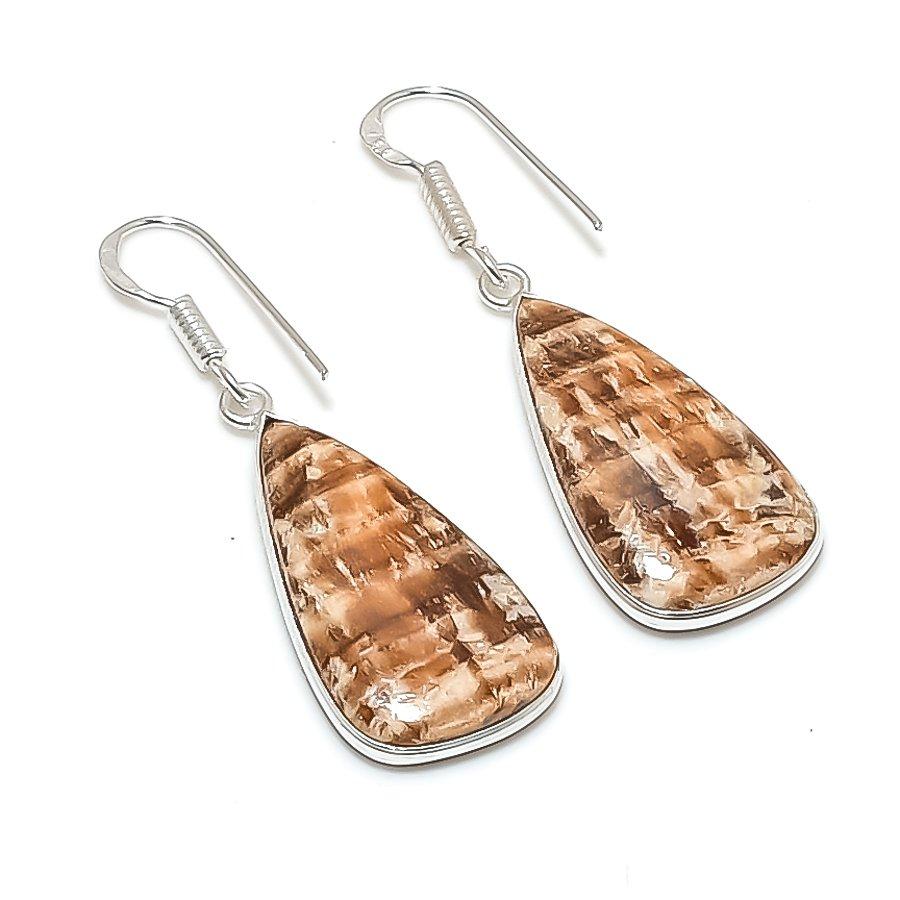 

Natural Orange Amazonite Gemstone 925 Sterling Silver Jewelry Earring 1.81 AE-12282