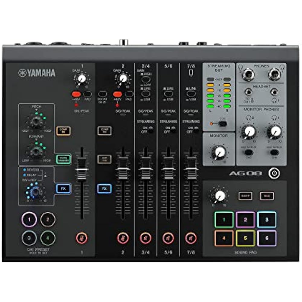 YAMAHA YAMAHA Live Streaming Mixer Live Streaming 8 Channel Built-in Voice Changer Black AG08 B