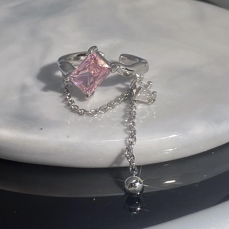 Sweet Pink Diamond Heart Adjustable Ring - Cool, Elegant, Inlaid Gems, High-End Design