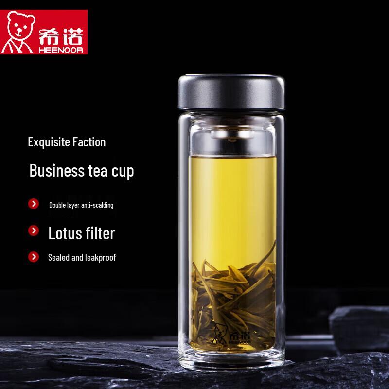 Heenoor 410ml Double-Wall Borosilicate Glass Tea Tumbler with Infuser