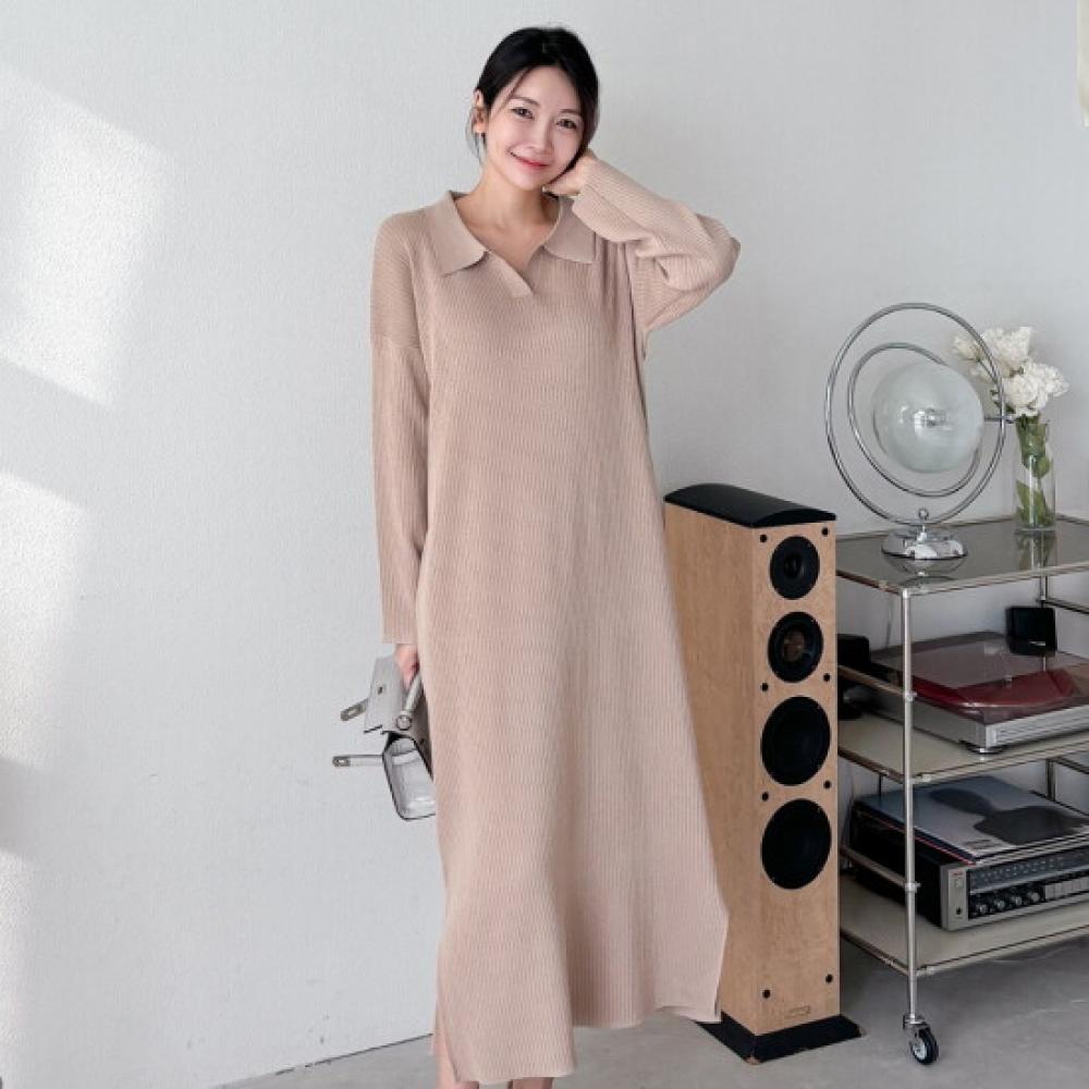 Shop Women S overSized Collar Neck Side Slit Long dreSS Ara Wdr 3863 Taupe
