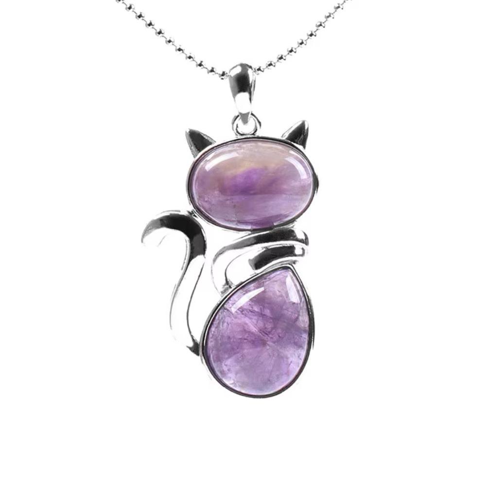 Pink Purple Stone Pendant Cute Shape Cat Jewelry Necklaces Daily Wear Cat Necklaces  Pet Lovers