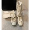 2025 New Niche Stacking Boots Hollow Mid-tube Cool Boots Women's Ballet Style Square Head Bow Flat Single Shoes