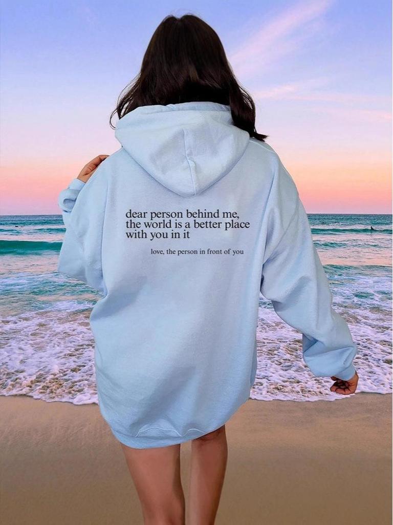 Damen Oversized Hoodie mit Fleece-Futter, Buchstaben-Slogan-Print, Kängurutasche und Kordelzug.