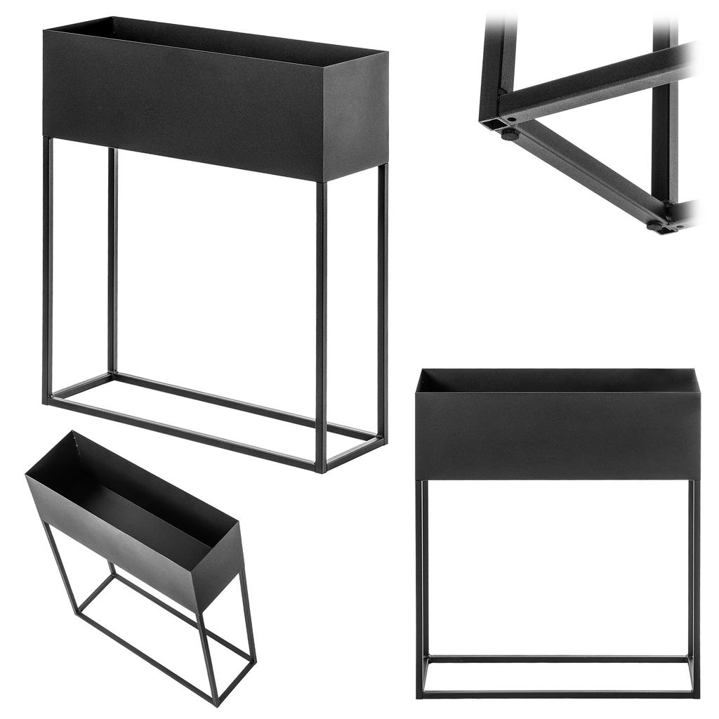 Breiter Pflanzenständer mit Topf 60x30cm, Blumentopf, Stahl-Pflanzenständer, schwarz