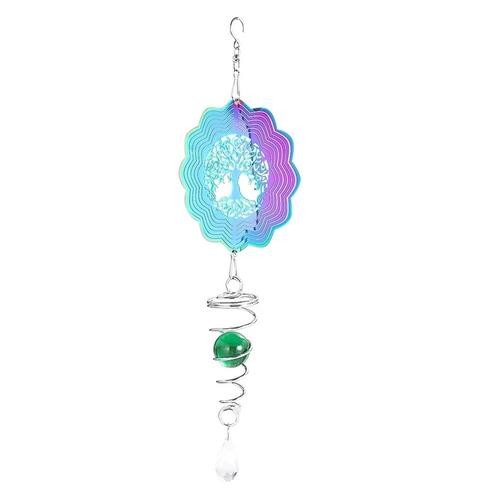 Gradient Color Wind Spinner Stabilizer Gazing Ball Spiral Tail Tree of Life Wind Chimes Catcher Pendant Garden Hanging Decor