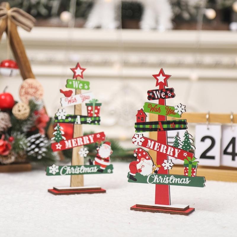 Festival Wood Christmas Decorations Christmas Tree Crafts Tabletop Centerpieces for Indoor Home Shops Decorations
