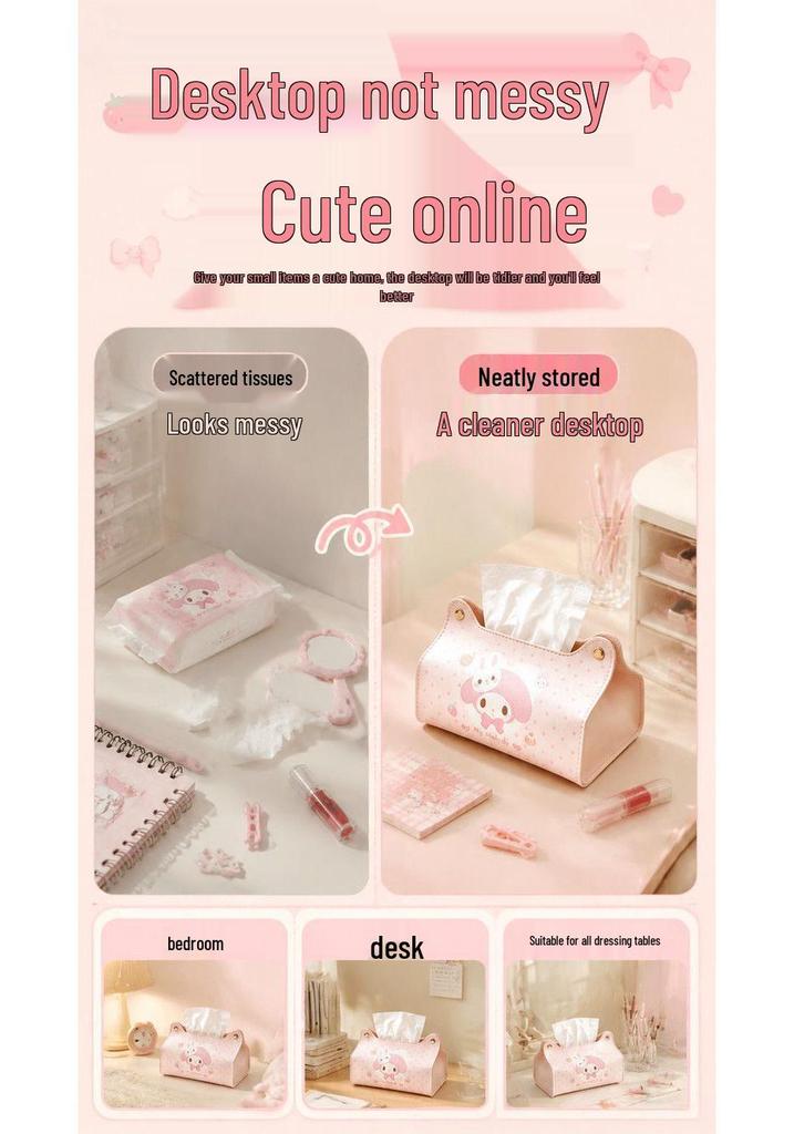 Cartoon Girl Style Leather Tissue Box for Kids' Room or Living Room Storage