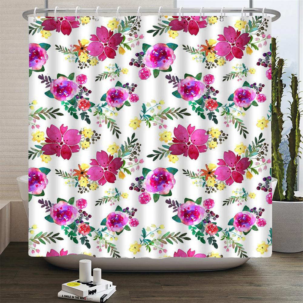 Flowers Bathroom Curtain With Hooks 3d Shower Curtains  Waterproof Print 180x240cm Polyester Cloth Bath Home Decoration Screen