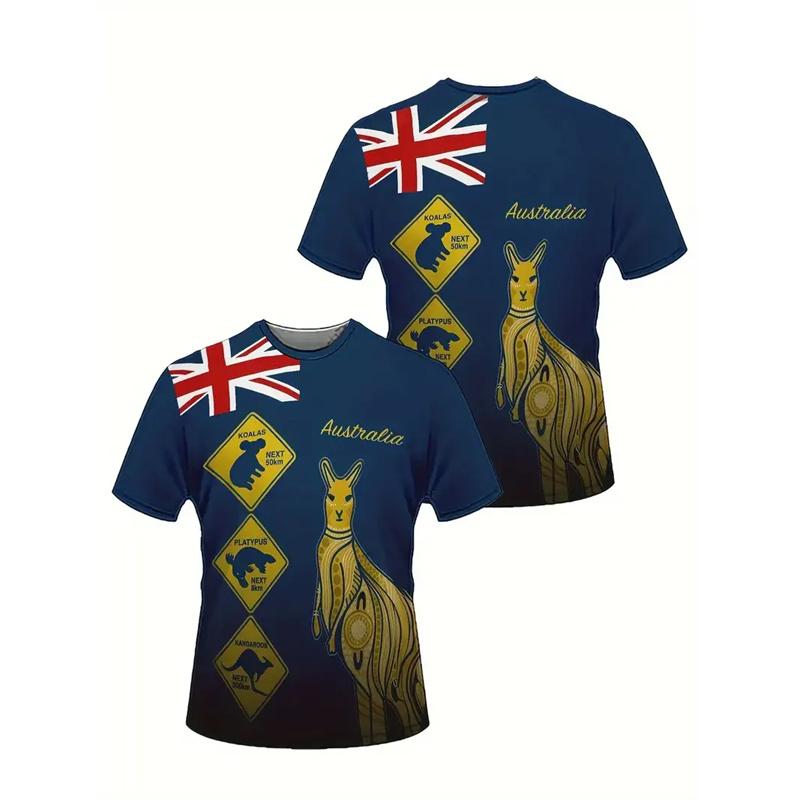 Australia National Flag T-shirt For Men's Clothing 3d Printed Landmark Building T Shirts Kangaroo Koala Animal O-neck Tees Tops