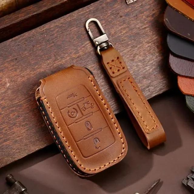 Luxury Leather Car Key Case Cover Fob Protector Keychain Holder Accessories for GM GMC Dodge Ram Dart Keyring Protective Shell