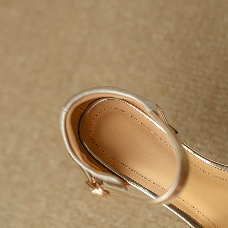 Fashion Women's New Spring/Summer Round Head Genuine Leather Leather Bag with Colored Mid Heel and Large Elastic Headed Muller Sandals