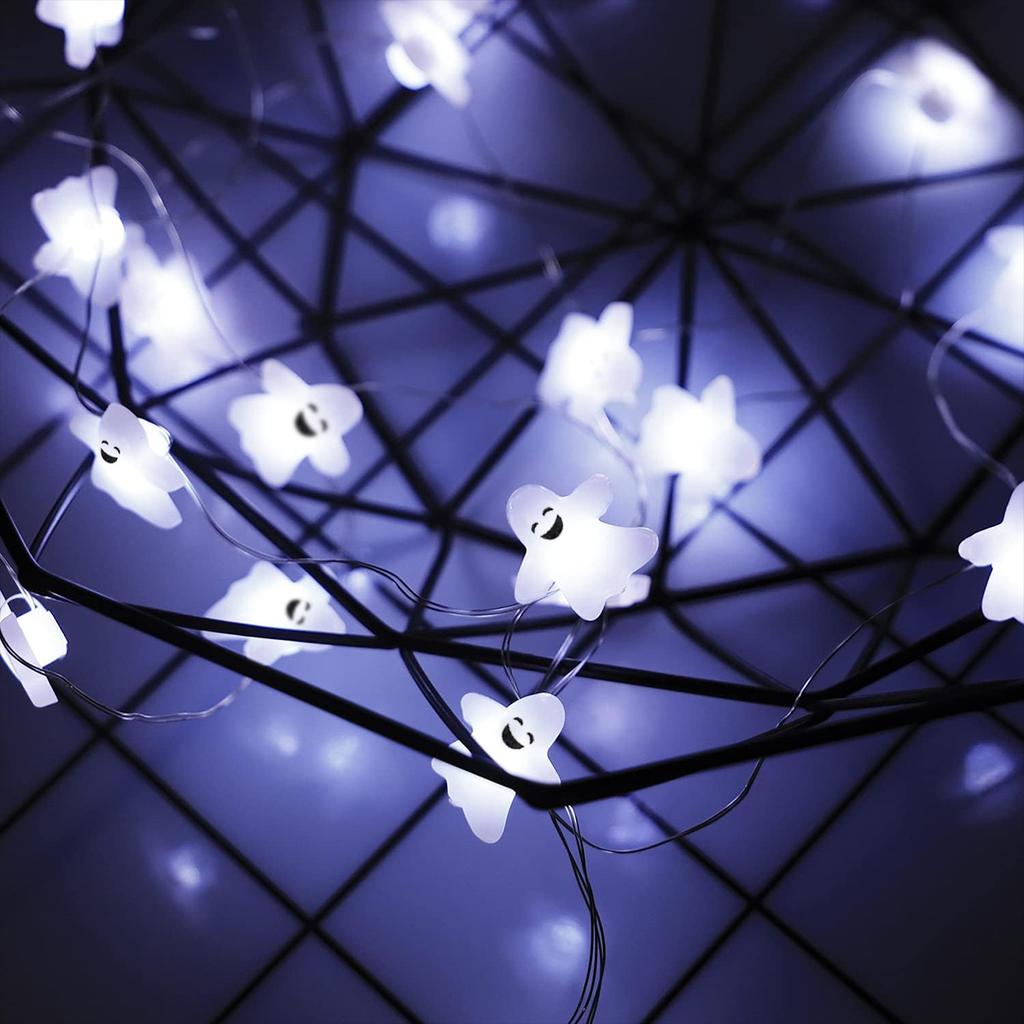 1 Stück 20/30 LED Halloween Geister Lichterkette aus Kupferdraht, batteriebetrieben, Lichterkette für Zuhause, Schlafzimmer, Feste, Feiertage, Partydekoration