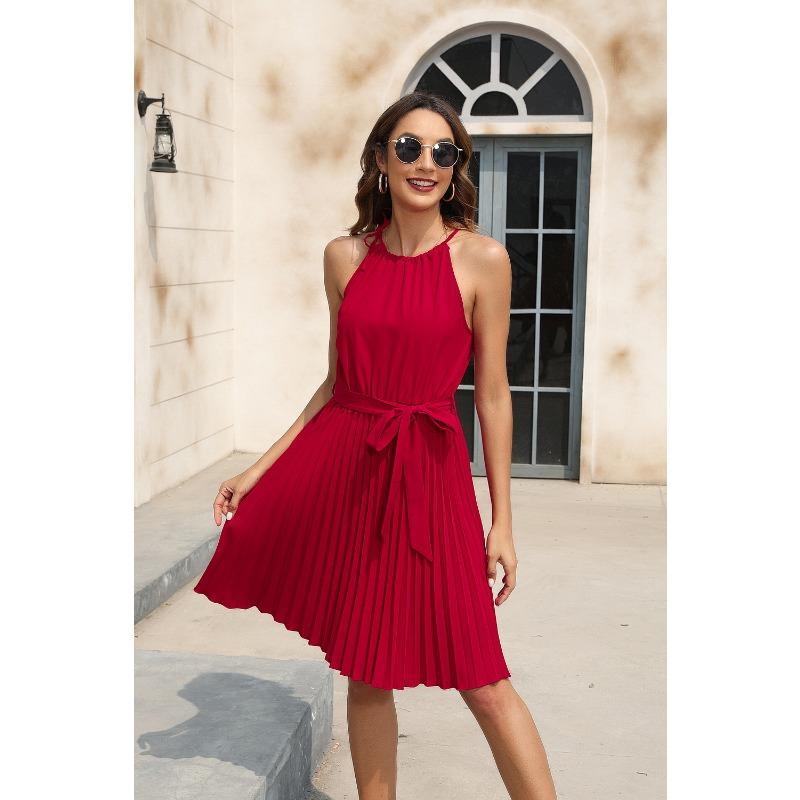Spring/summer Women's Waistband Dress Party Dress V-neck Sleeveless Dress